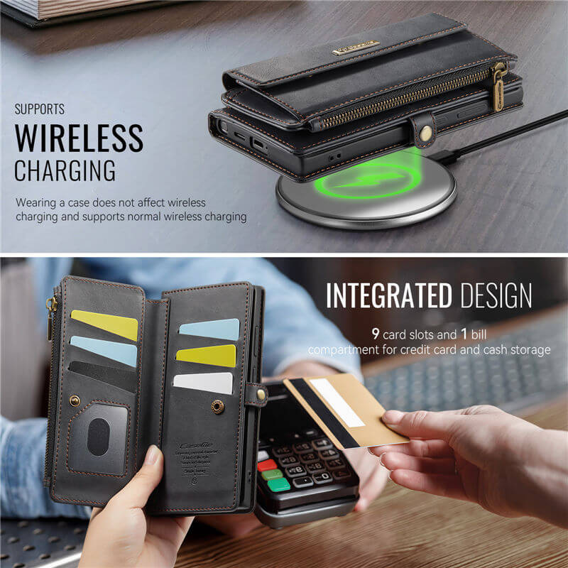 CaseMe Samsung Galaxy S22 Ultra Wallet Case – RFID Blocking, 9 Card Slots, Crossbody Strap & Wireless Charging