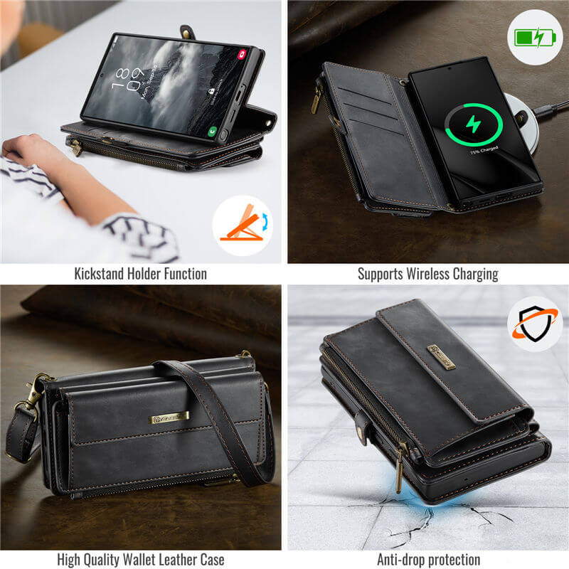 CaseMe Samsung Galaxy S22 Ultra Wallet Case – RFID Blocking, 9 Card Slots, Crossbody Strap & Wireless Charging