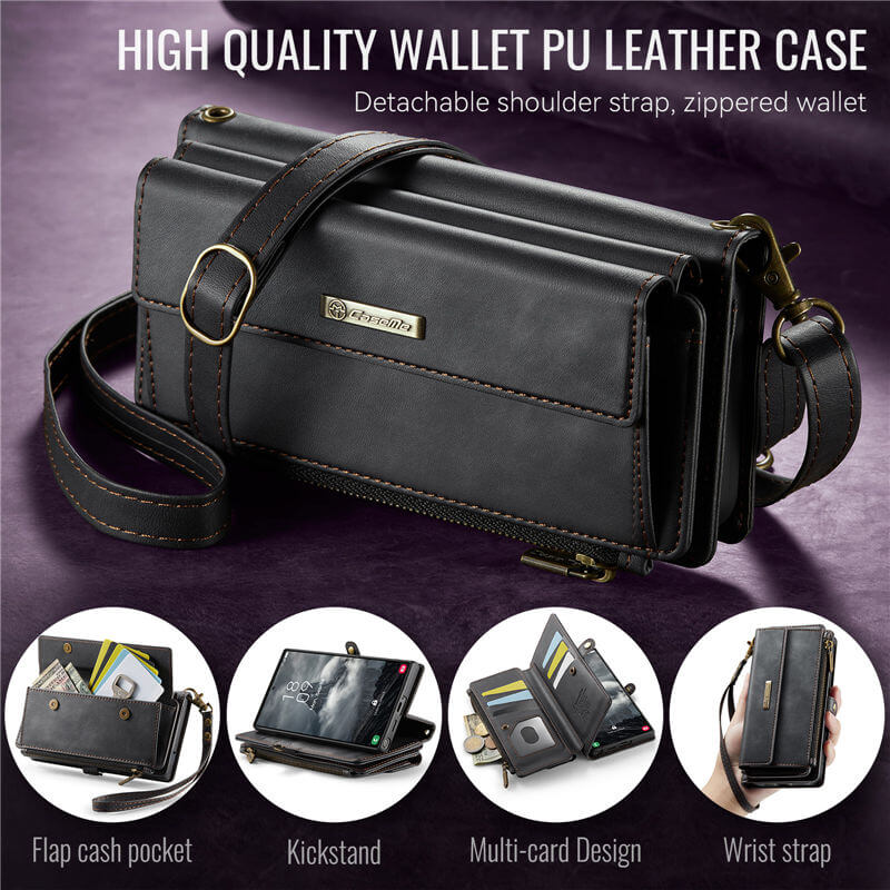 CaseMe Samsung Galaxy S22 Ultra Wallet Case – RFID Blocking, 9 Card Slots, Crossbody Strap & Wireless Charging