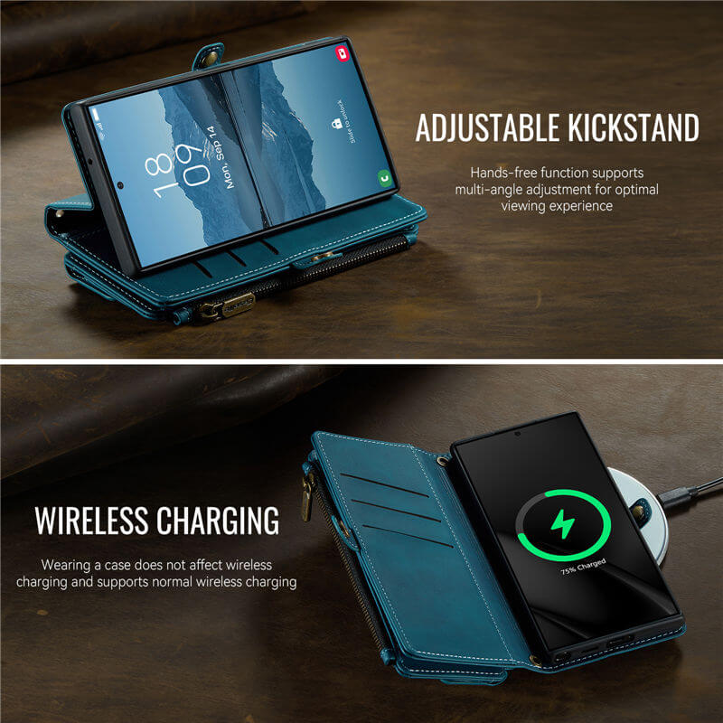 CaseMe Samsung Galaxy S22 Ultra Wallet Case – RFID Blocking, 9 Card Slots, Crossbody Strap & Wireless Charging