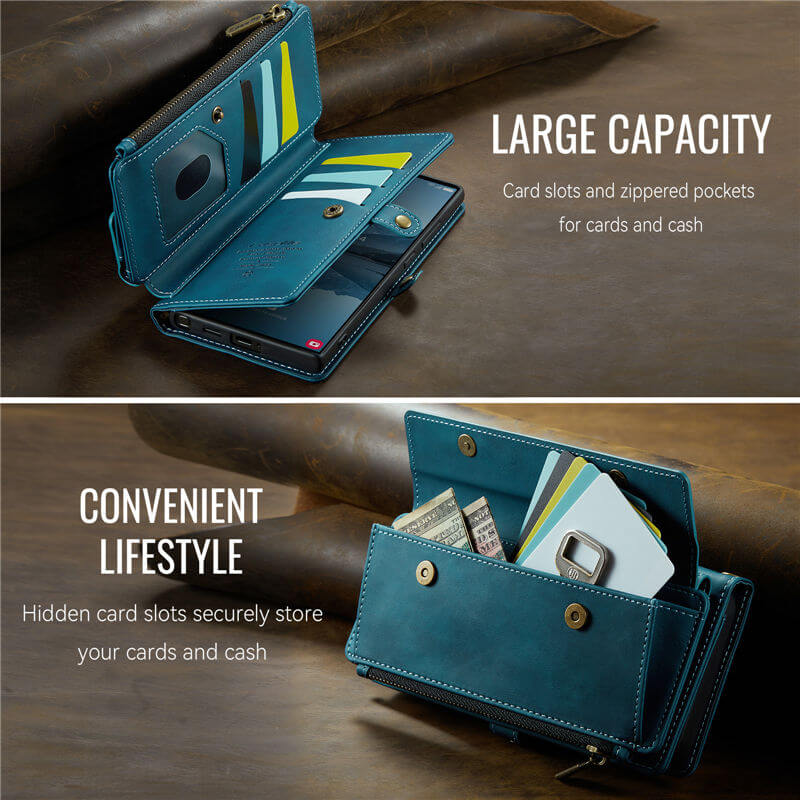 CaseMe Samsung Galaxy S22 Ultra Wallet Case – RFID Blocking, 9 Card Slots, Crossbody Strap & Wireless Charging
