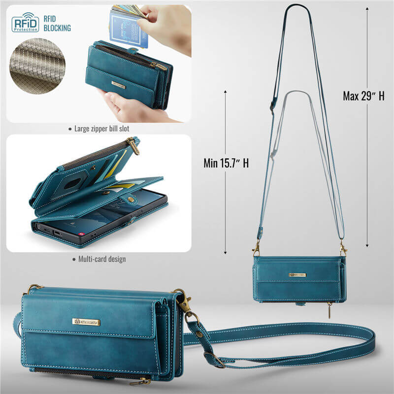 CaseMe Samsung Galaxy S22 Ultra Wallet Case – RFID Blocking, 9 Card Slots, Crossbody Strap & Wireless Charging