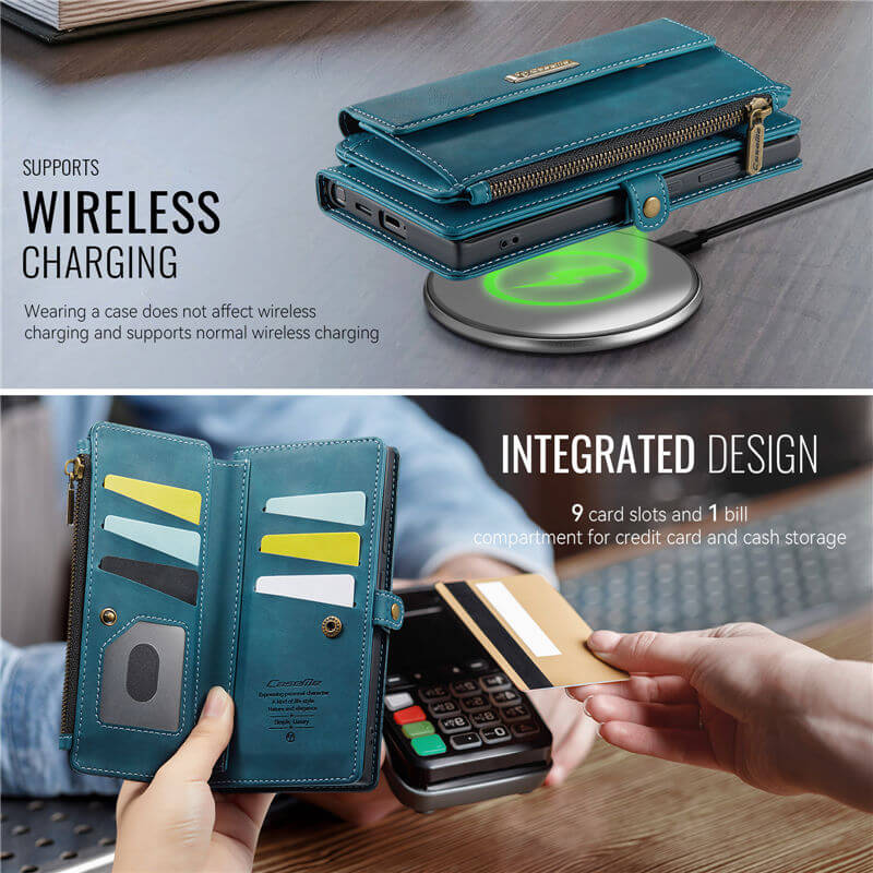 CaseMe Samsung Galaxy S22 Ultra Wallet Case – RFID Blocking, 9 Card Slots, Crossbody Strap & Wireless Charging