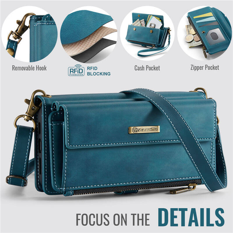 CaseMe Samsung Galaxy S22 Ultra Wallet Case – RFID Blocking, 9 Card Slots, Crossbody Strap & Wireless Charging