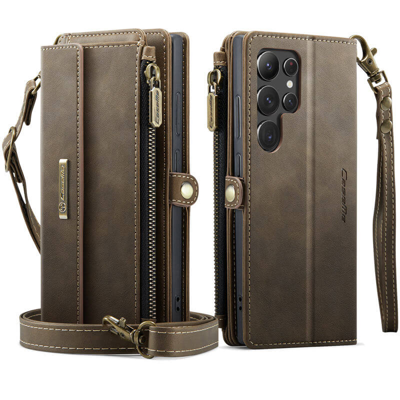 CaseMe Samsung Galaxy S22 Ultra Wallet Case – RFID Blocking, 9 Card Slots, Crossbody Strap & Wireless Charging