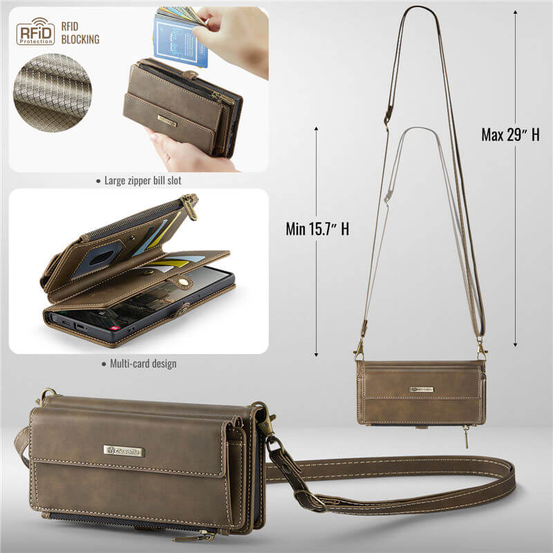 CaseMe Samsung Galaxy S22 Ultra Wallet Case – RFID Blocking, 9 Card Slots, Crossbody Strap & Wireless Charging