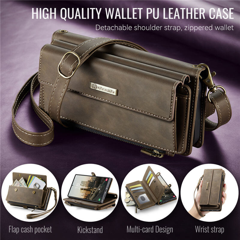 CaseMe Samsung Galaxy S22 Ultra Wallet Case – RFID Blocking, 9 Card Slots, Crossbody Strap & Wireless Charging