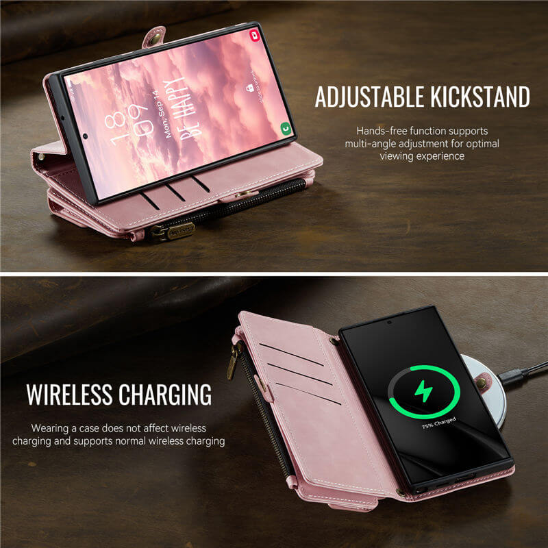 CaseMe Samsung Galaxy S22 Ultra Wallet Case – RFID Blocking, 9 Card Slots, Crossbody Strap & Wireless Charging