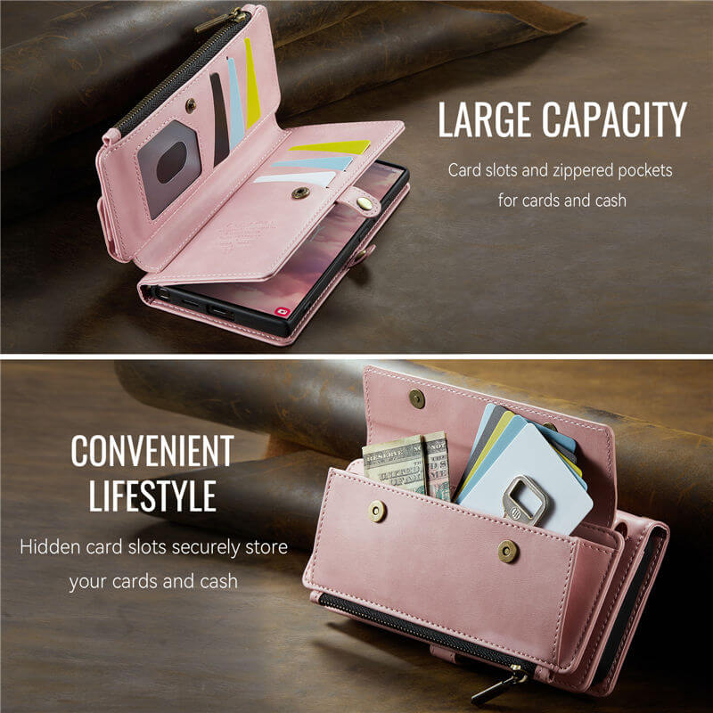 CaseMe Samsung Galaxy S22 Ultra Wallet Case – RFID Blocking, 9 Card Slots, Crossbody Strap & Wireless Charging