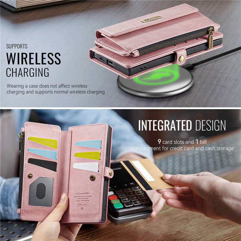 CaseMe Samsung Galaxy S22 Ultra Wallet Case – RFID Blocking, 9 Card Slots, Crossbody Strap & Wireless Charging