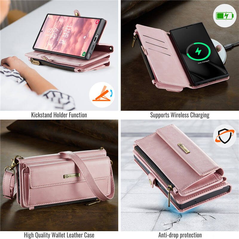 CaseMe Samsung Galaxy S22 Ultra Wallet Case – RFID Blocking, 9 Card Slots, Crossbody Strap & Wireless Charging