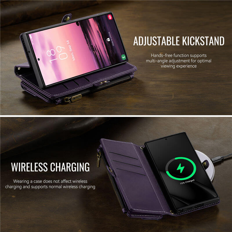 CaseMe Samsung Galaxy S22 Ultra Wallet Case – RFID Blocking, 9 Card Slots, Crossbody Strap & Wireless Charging