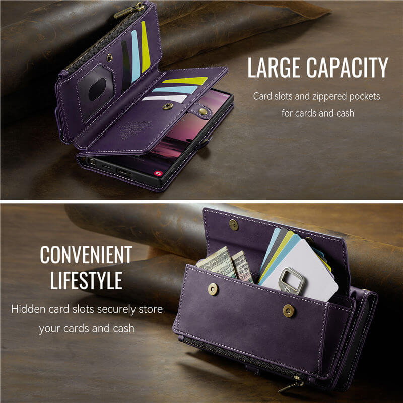 CaseMe Samsung Galaxy S22 Ultra Wallet Case – RFID Blocking, 9 Card Slots, Crossbody Strap & Wireless Charging