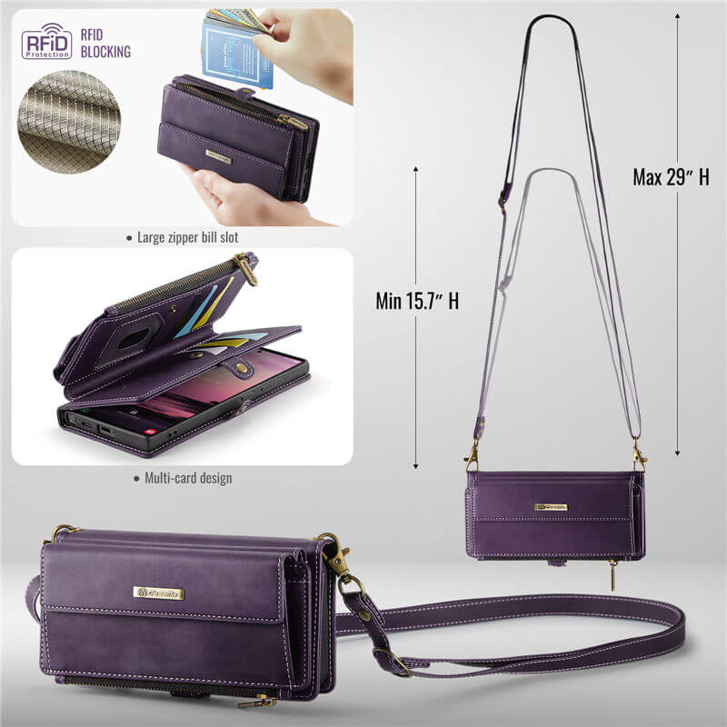 CaseMe Samsung Galaxy S22 Ultra Wallet Case – RFID Blocking, 9 Card Slots, Crossbody Strap & Wireless Charging
