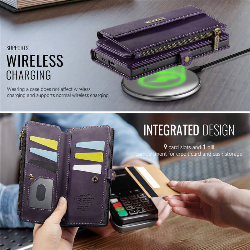CaseMe Samsung Galaxy S22 Ultra Wallet Case – RFID Blocking, 9 Card Slots, Crossbody Strap & Wireless Charging