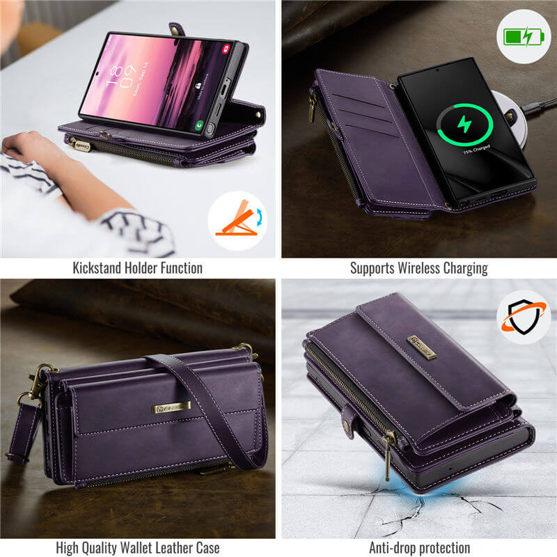 CaseMe Samsung Galaxy S22 Ultra Wallet Case – RFID Blocking, 9 Card Slots, Crossbody Strap & Wireless Charging