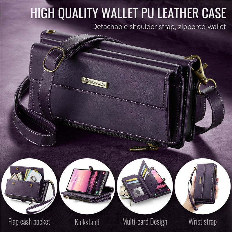 CaseMe Samsung Galaxy S22 Ultra Wallet Case – RFID Blocking, 9 Card Slots, Crossbody Strap & Wireless Charging