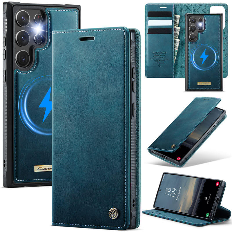 CaseMe Samsung Galaxy S22 Ultra 2-in-1 Magnetic Wallet Case – Wireless Charging & RFID Blocking Blue