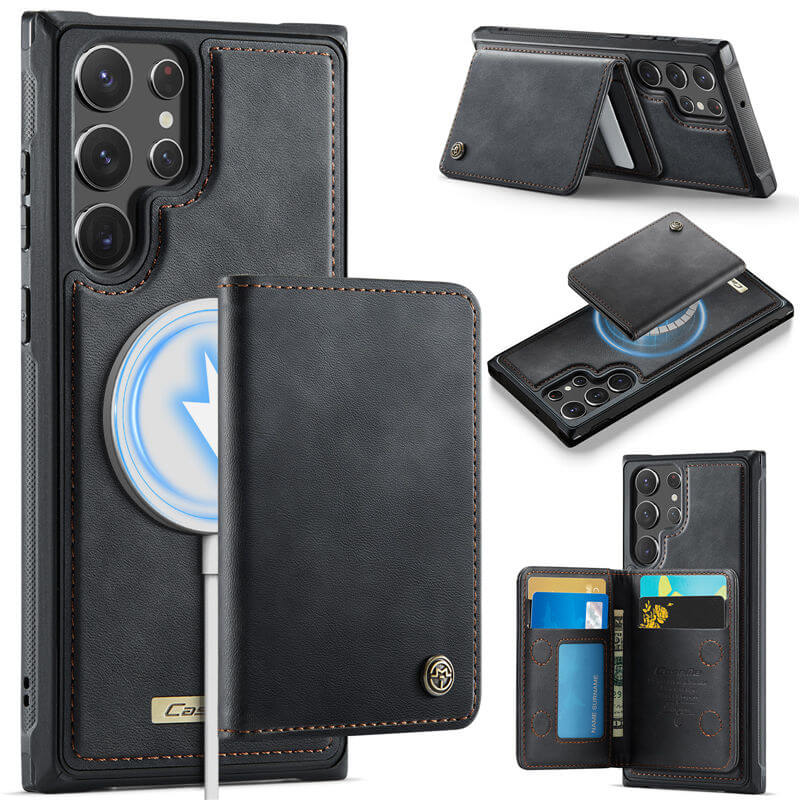 CaseMe Samsung Galaxy S22 Ultra 2-in-1 Magnetic Wallet Case with RFID Blocking & Wireless Charging - Black