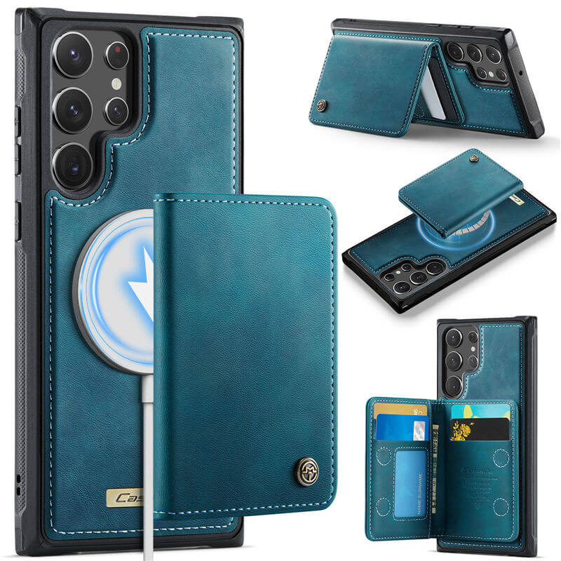 CaseMe Samsung Galaxy S22 Ultra 2-in-1 Magnetic Wallet Case with RFID Blocking & Wireless Charging - Blue