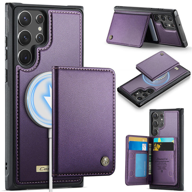 CaseMe Samsung Galaxy S22 Ultra 2-in-1 Magnetic Wallet Case with RFID Blocking & Wireless Charging - Purple