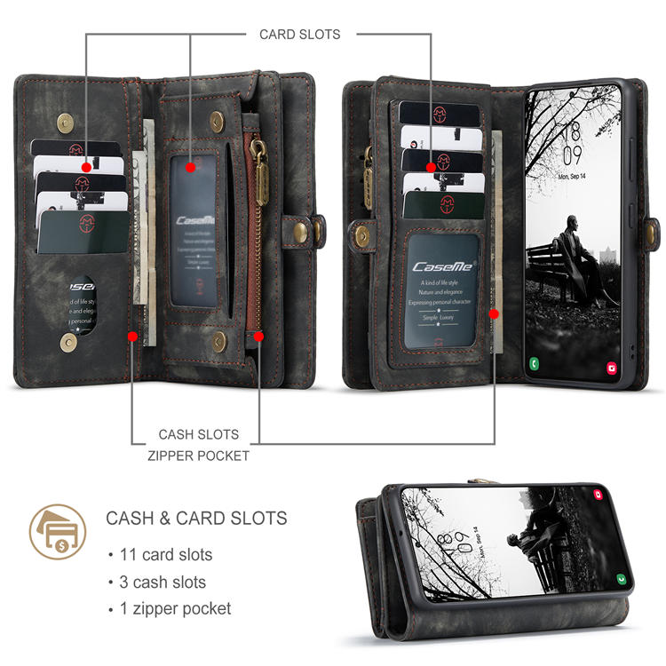 CaseMe Samsung Galaxy S22 Plus Multi-slot Wallet Case Black