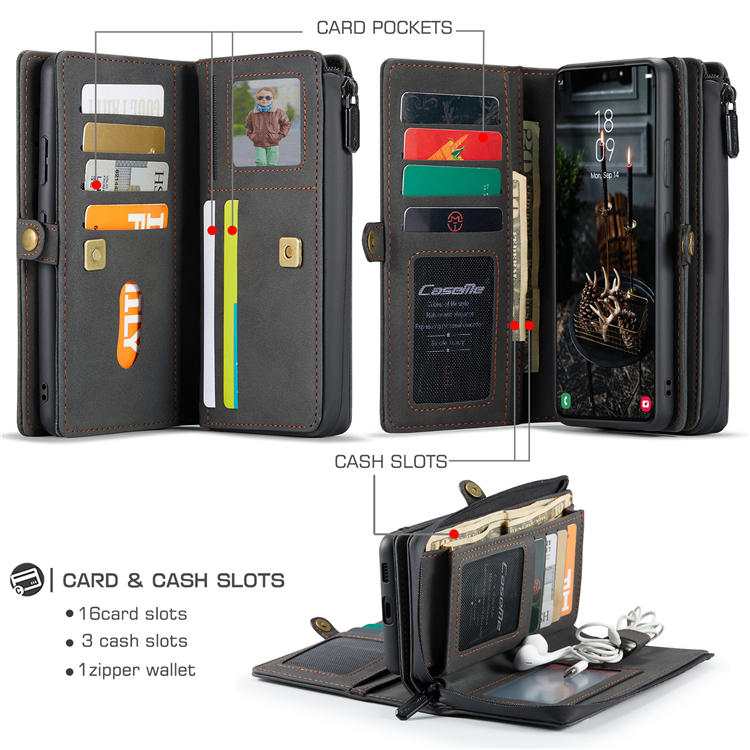 CaseMe Samsung Galaxy S22 Multi-Functional Wallet Case Black