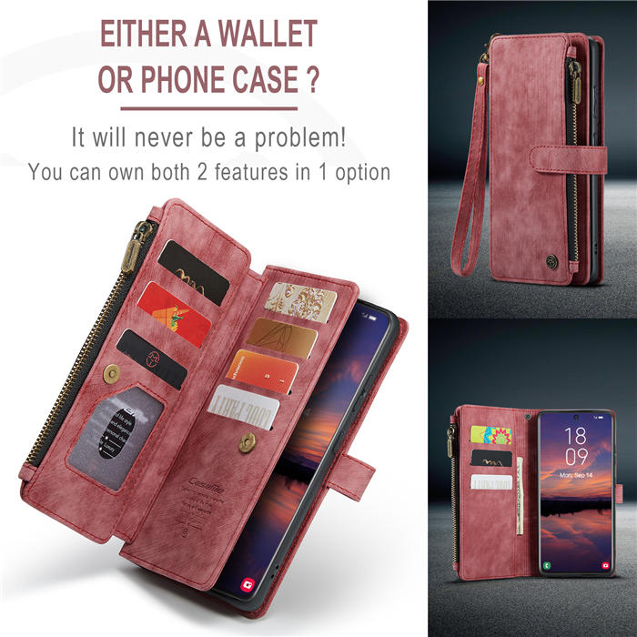 CaseMe Samsung Galaxy S22 Zipper Wallet Kickstand Case Red