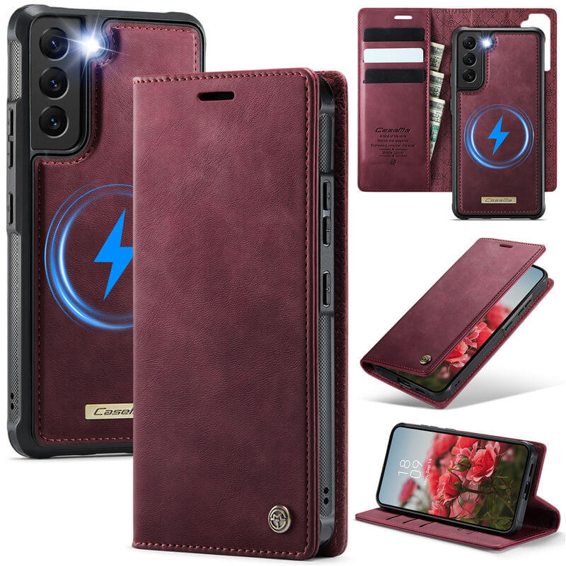 CaseMe Samsung Galaxy S22 2-in-1 Magnetic Wallet Case – Wireless Charging & RFID Blocking Red