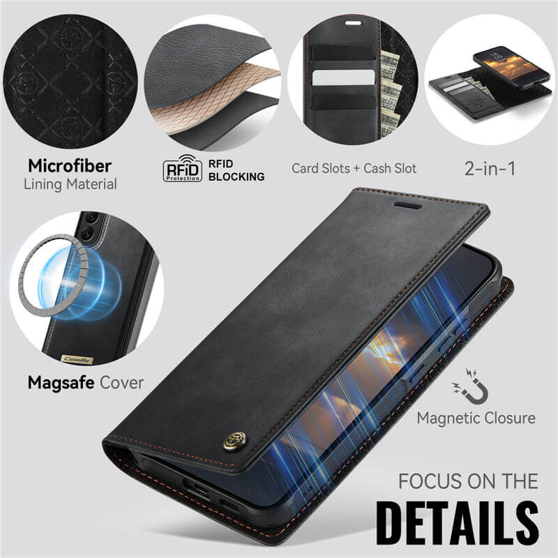 CaseMe Samsung Galaxy S22 2-in-1 Magnetic Wallet Case with RFID Blocking