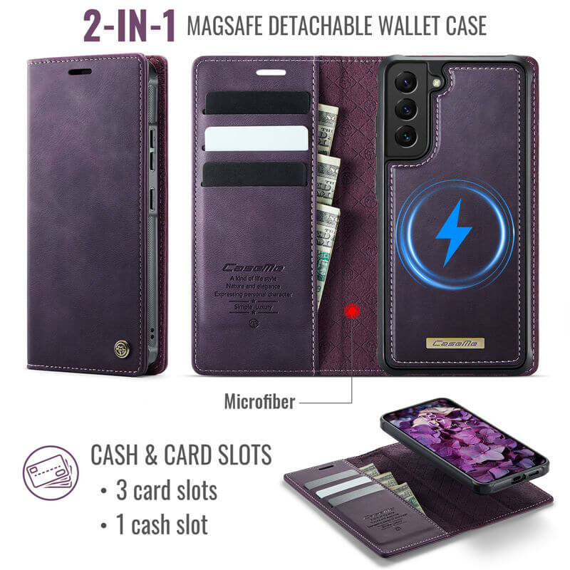 CaseMe Samsung Galaxy S22 Plus 2-in-1 Magnetic Wallet Case with RFID Blocking