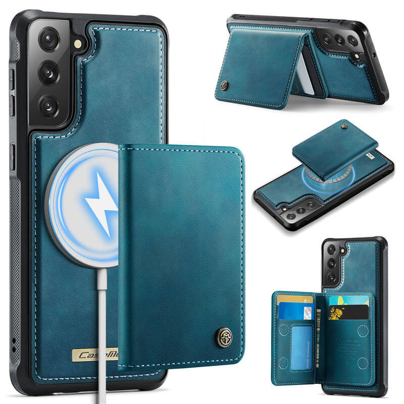 CaseMe Samsung Galaxy S22 2-in-1 Magnetic Wallet Case with RFID Blocking & Wireless Charging - Blue