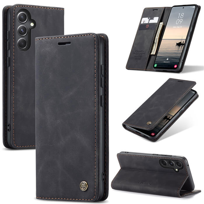 CaseMe Samsung Galaxy S23 FE Wallet Suede Leather Case Black - Click Image to Close