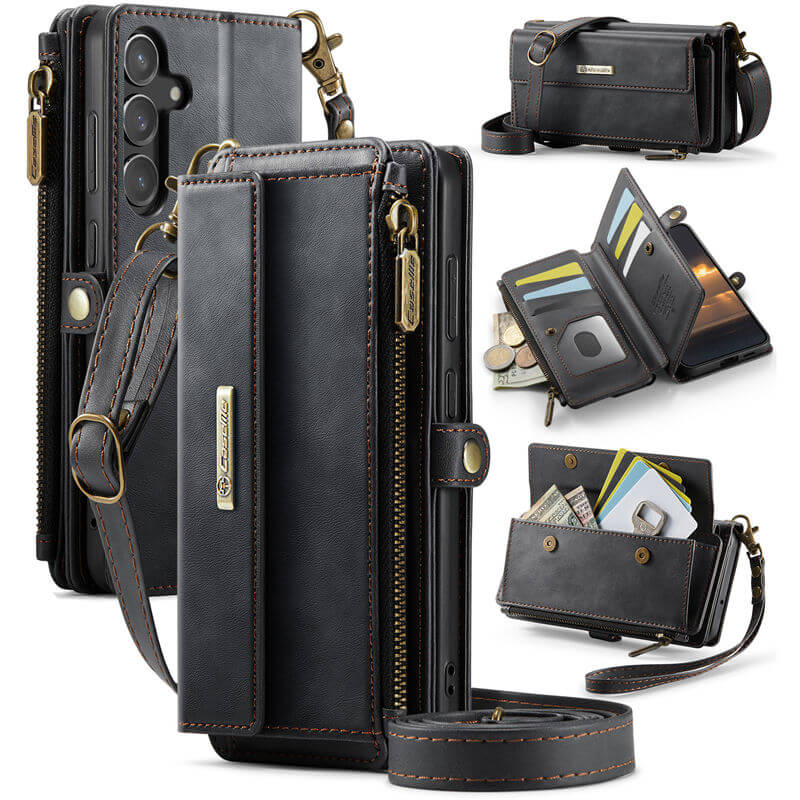 CaseMe Samsung Galaxy S23 FE Wallet Case – RFID Blocking Crossbody Bag with 9 Card Slots & Wireless Charging Black