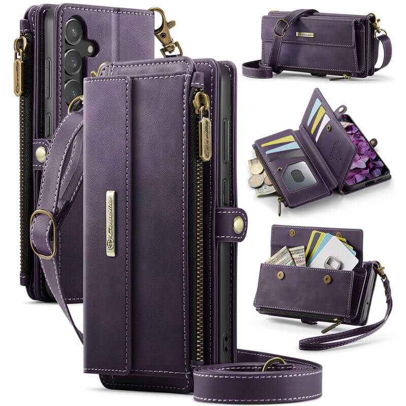 CaseMe Samsung Galaxy S23 FE Wallet Case – RFID Blocking Crossbody Bag with 9 Card Slots & Wireless Charging Purple