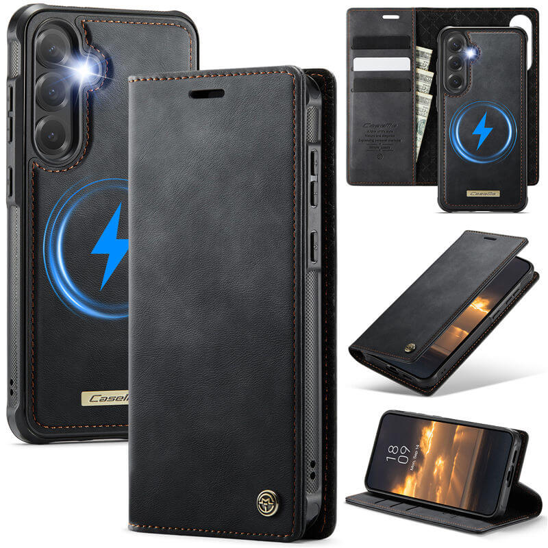 CaseMe Samsung Galaxy S23 FE 2-in-1 Magnetic Wallet Case – Wireless Charging & RFID Blocking Black