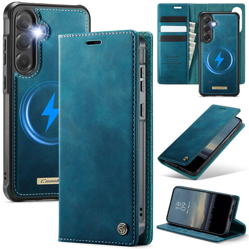 CaseMe Samsung Galaxy S23 FE 2-in-1 Magnetic Wallet Case – Wireless Charging & RFID Blocking Blue