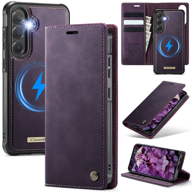 CaseMe Samsung Galaxy S23 FE 2-in-1 Magnetic Wallet Case – Wireless Charging & RFID Blocking Purple