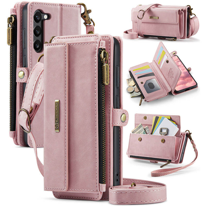 CaseMe Samsung Galaxy S23 Plus Wallet Case – RFID Blocking Crossbody Bag with 9 Card Slots & Wireless Charging Pink