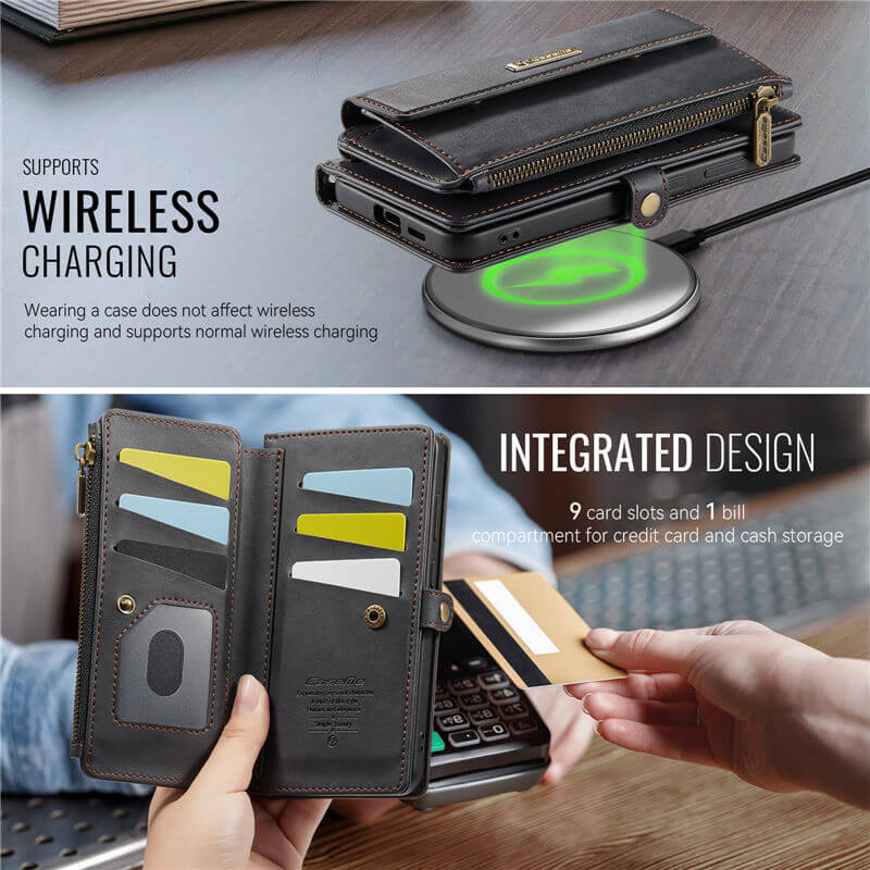 CaseMe Samsung Galaxy S23 Plus Wallet Case – RFID Blocking, 9 Card Slots, Crossbody Strap & Wireless Charging