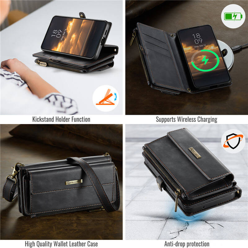 CaseMe Samsung Galaxy S23 Plus Wallet Case – RFID Blocking, 9 Card Slots, Crossbody Strap & Wireless Charging