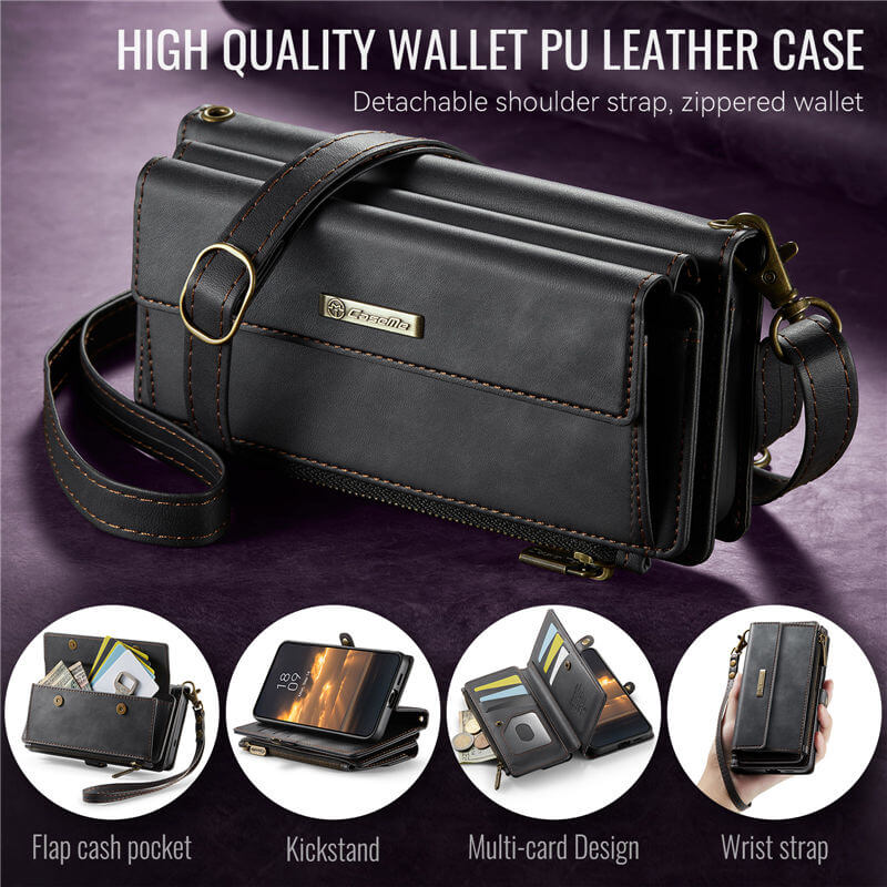 CaseMe Samsung Galaxy S23 Plus Wallet Case – RFID Blocking, 9 Card Slots, Crossbody Strap & Wireless Charging