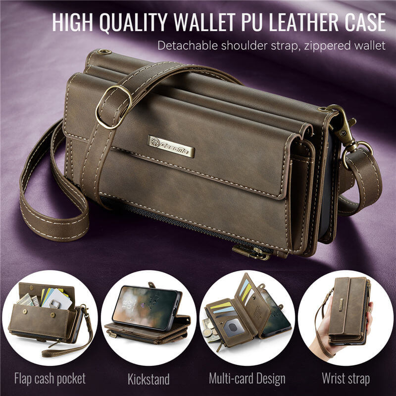 CaseMe Samsung Galaxy S23 Wallet Case – RFID Blocking, 9 Card Slots, Crossbody Strap & Wireless Charging