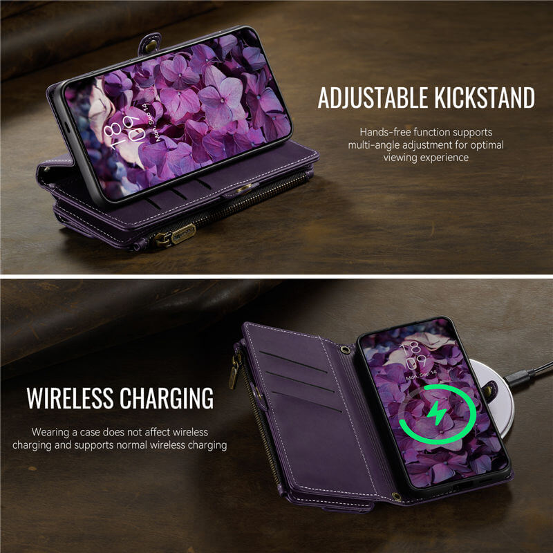 CaseMe Samsung Galaxy S23 Wallet Case – RFID Blocking, 9 Card Slots, Crossbody Strap & Wireless Charging