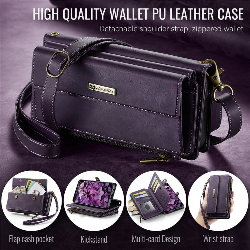 CaseMe Samsung Galaxy S23 Wallet Case – RFID Blocking, 9 Card Slots, Crossbody Strap & Wireless Charging