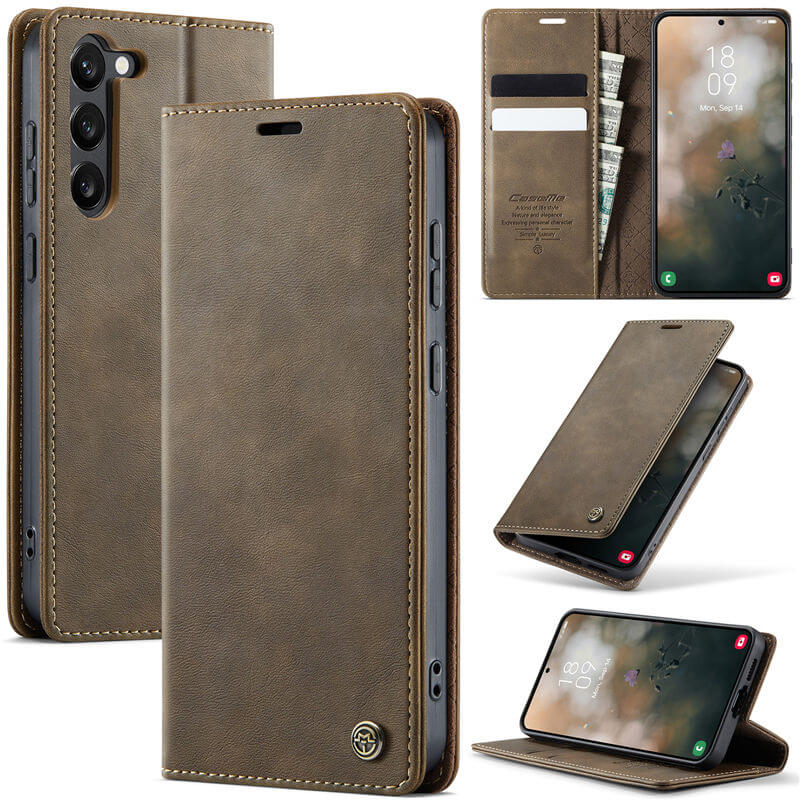 CaseMe Samsung Galaxy S23 Plus Magnetic Wallet Case with RFID Blocking Coffee