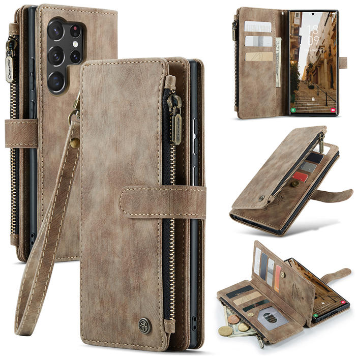 CaseMe Samsung Galaxy S23 Ultra Wallet Kickstand Case Coffee