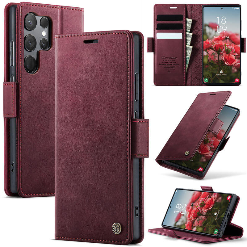 CaseMe Samsung Galaxy S23 Ultra Magnetic Wallet Case with RFID Blocking Red