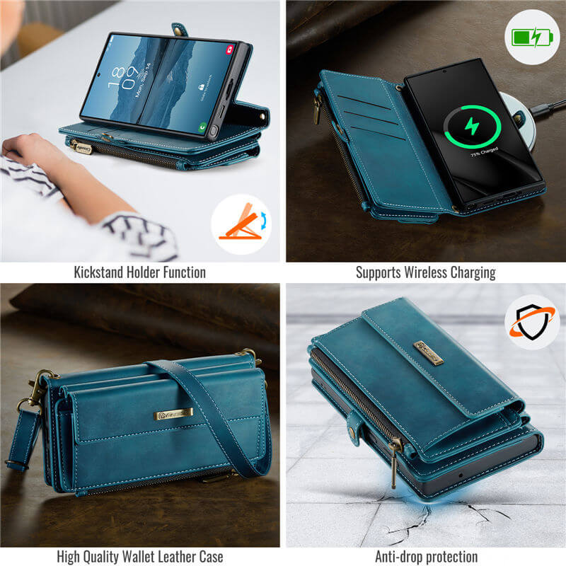 CaseMe Samsung Galaxy S23 Ultra Wallet Case – RFID Blocking, 9 Card Slots, Crossbody Strap & Wireless Charging
