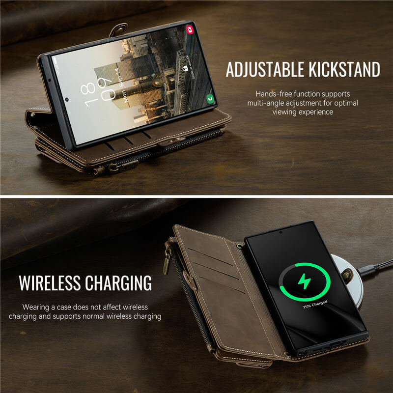 CaseMe Samsung Galaxy S23 Ultra Wallet Case – RFID Blocking, 9 Card Slots, Crossbody Strap & Wireless Charging